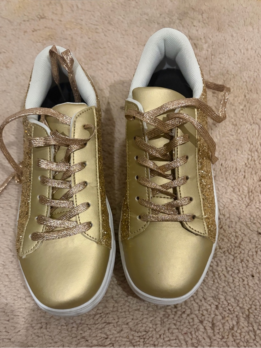 Sequin Lace Up Sneakers Gold Size 6